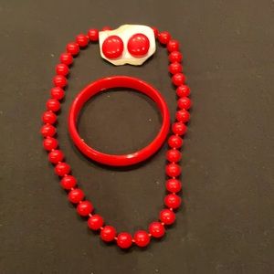 Bright Red Necklace, Earring, Bracelet Set